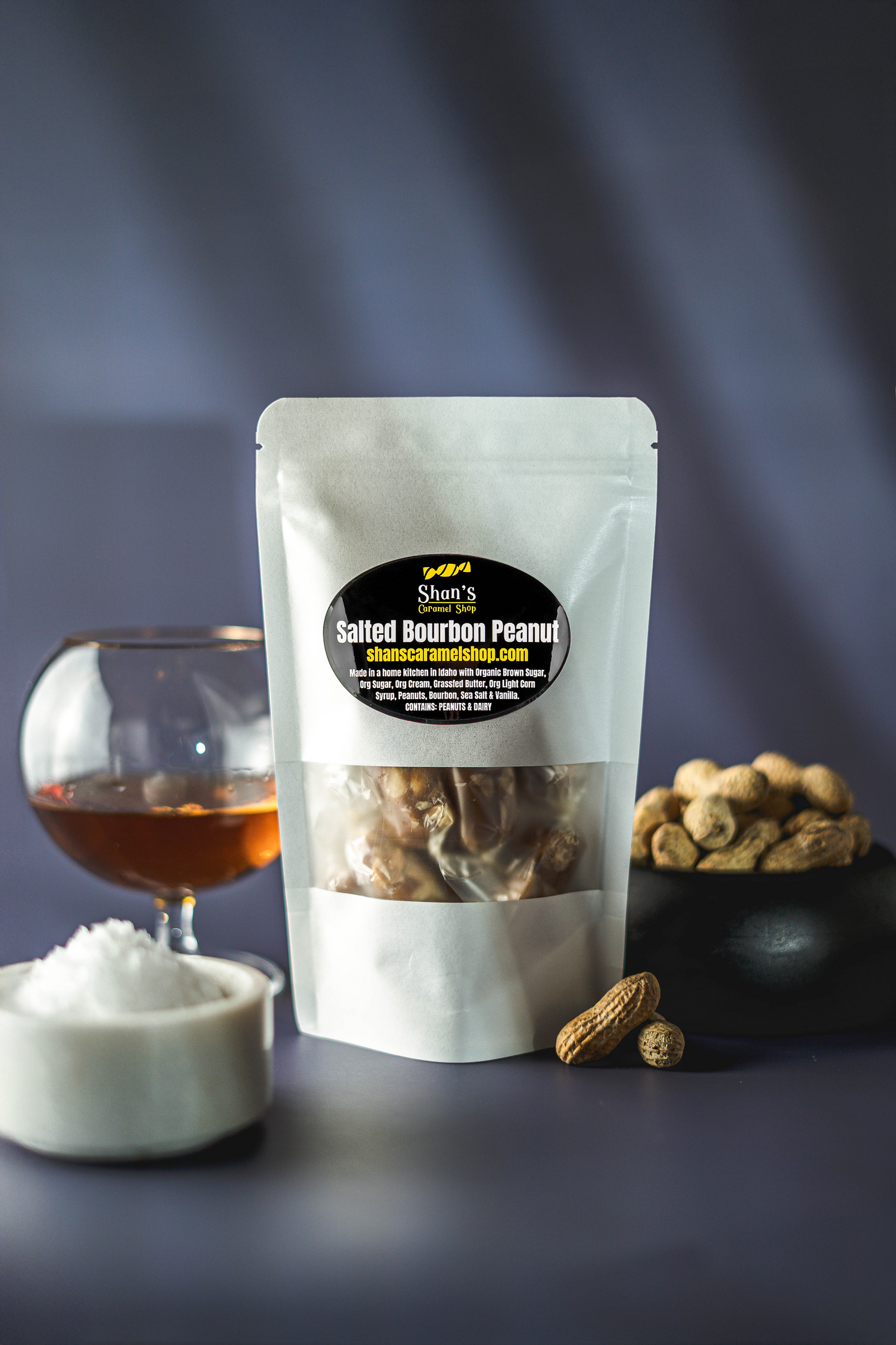 Salted Bourbon Peanut Caramels